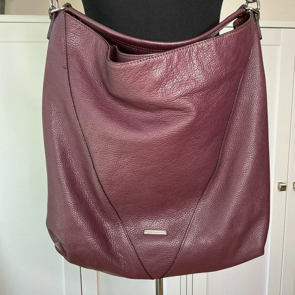 Rebecca Minkoff Leather Hobo Tote Crossbody Bag in Maroon
